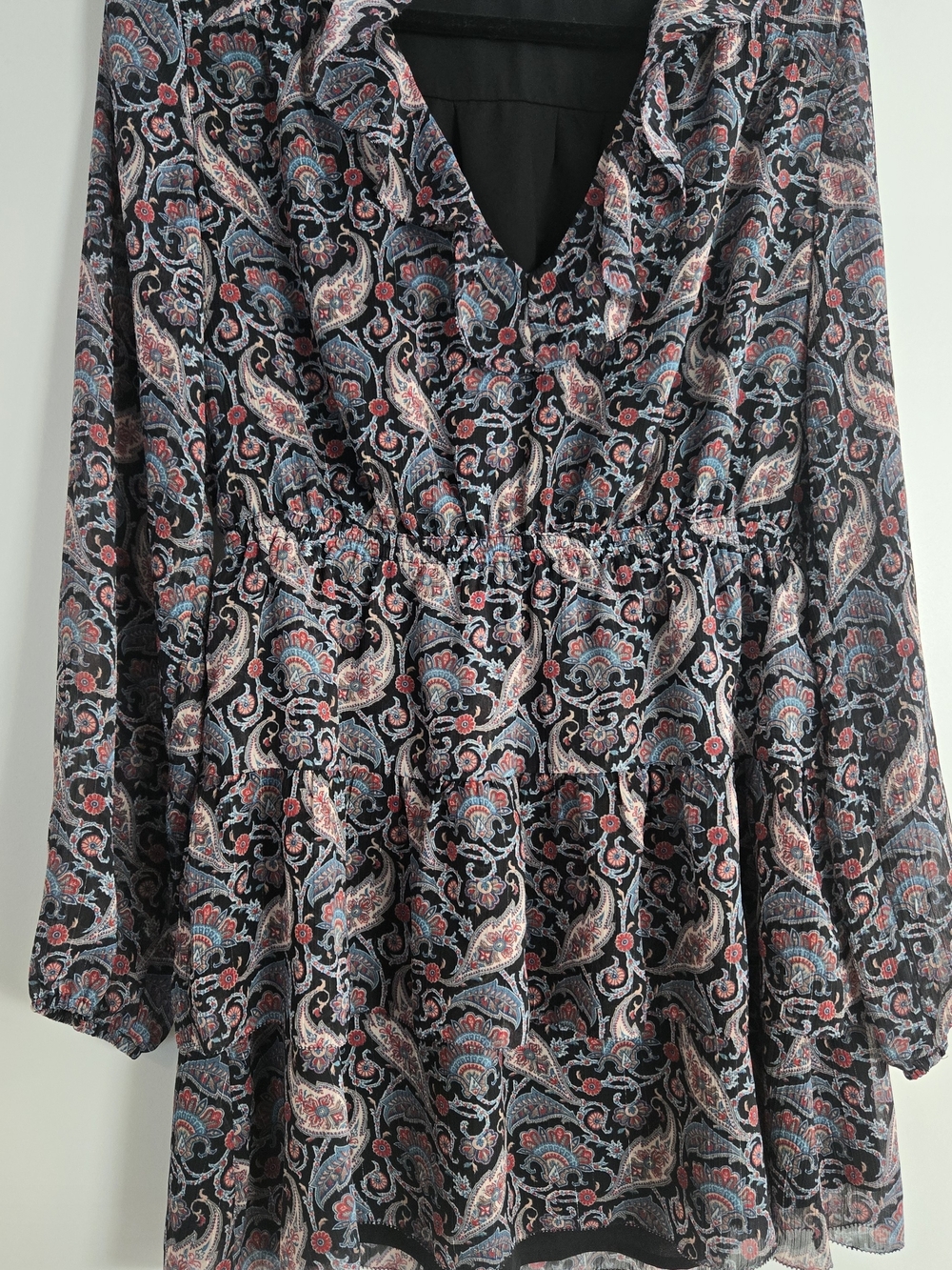 Little Moon Black Paisley Mini Dress with Red and Blue Accents